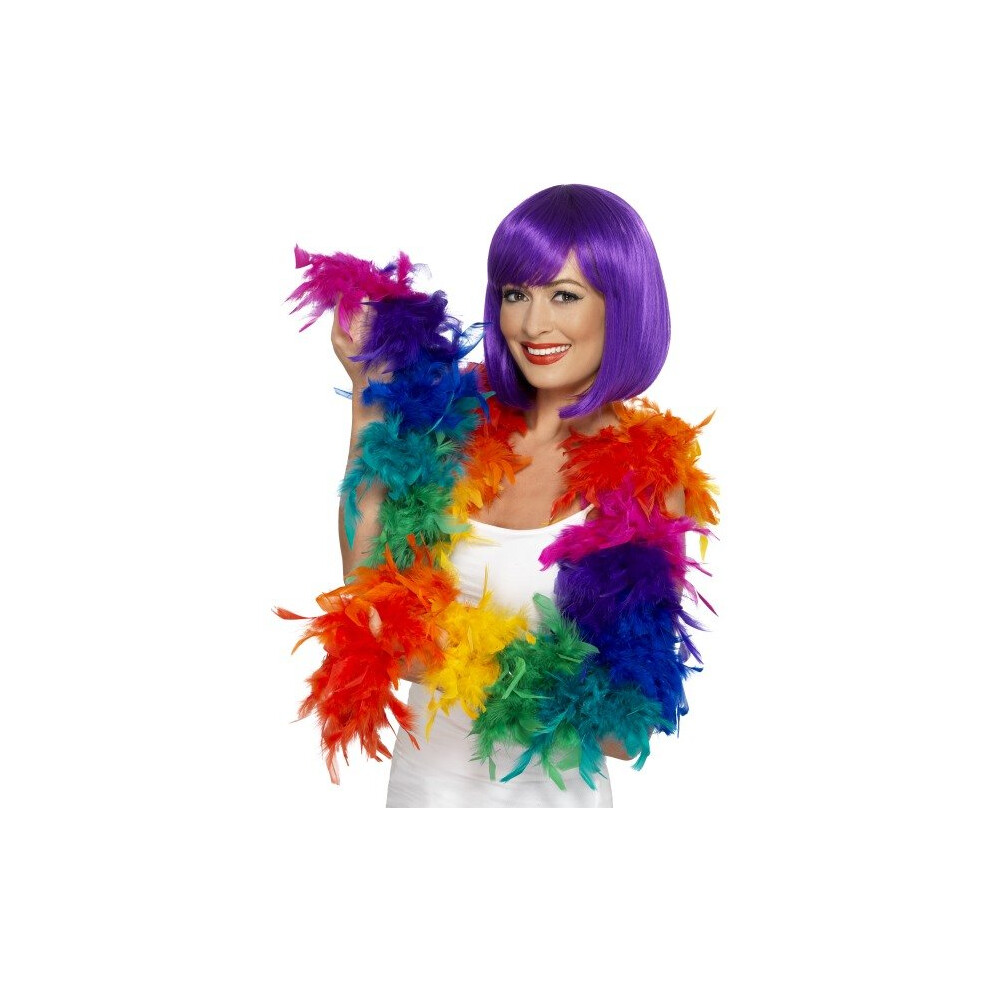 Smiffy's 43517 80 G Feather Boa (One Size) - Fancy Dress 80 Costume - Feather Boa Fancy Dress 80G Costume Rainbow Multi Colou Red