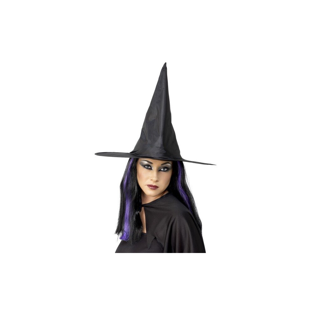 Smiffy's Adult Witch Hat Wired, 410Mm - Hat Witch Fancy Dress Costume Accessory Halloween Adult Tall Black