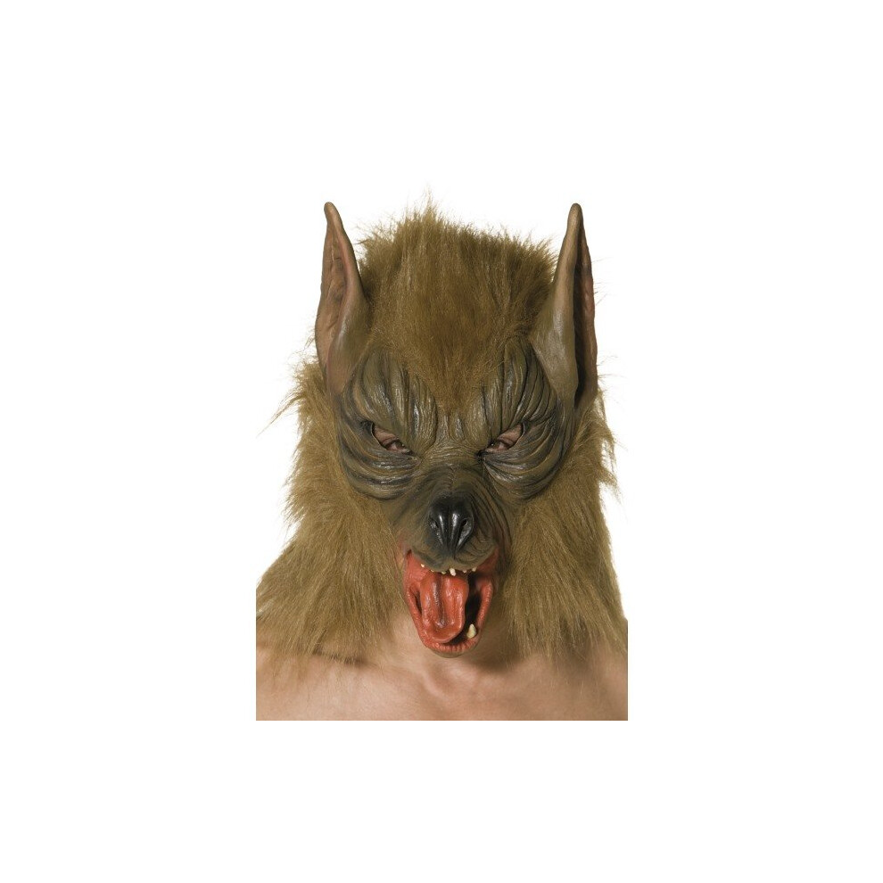 Smiffy's Wolf Mask, Overhead With Fur - Brown -