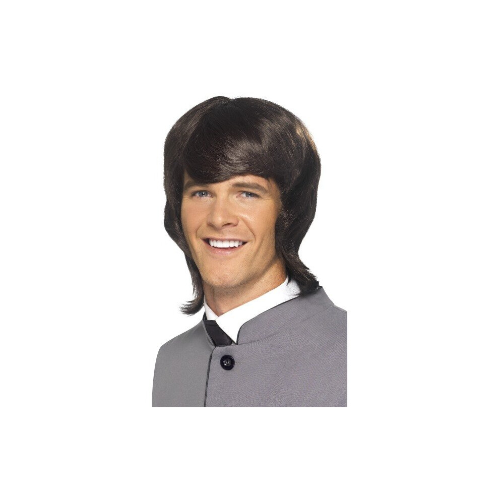 Smiffy's 60's Male Mod Wig - Brown -  wig 60s brown mod male fancy dress 1960s mens costume accessory