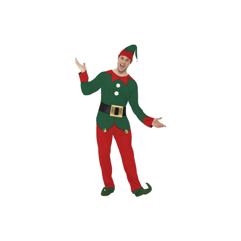 Smiffy's Adult Men's Elf Costume, Top, Trousers, Hat And Belt, Elf, Christmas, - Elf Christmas Costume Fancy Dress Mens Helper Santas Xmas Outfit Not,Specified