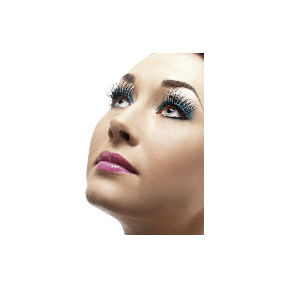 Silver/Black Holographic False Fashion Eyelashes With Glue. - Eyelashes Holographic Fancy Dress Ladies Glue Smiffys False 21112 Contains