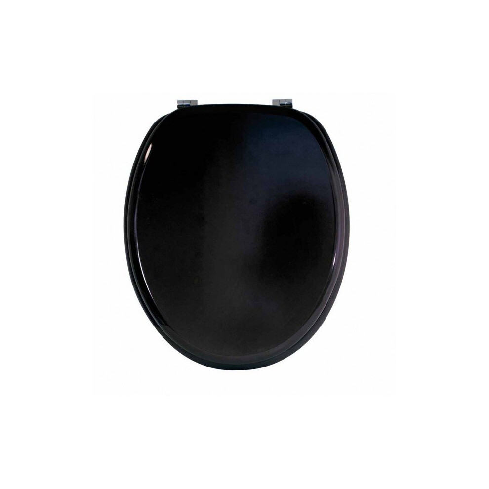Sabichi Toilet Seat, Plastic, Black -  toilet seat wooden mdf bathroom standard size chrome wc traditional hinge sabichi black noir plated hinges