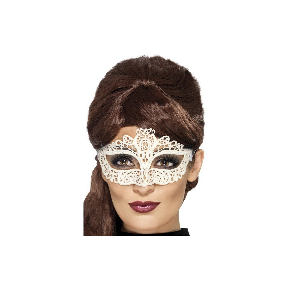 Adult Womens Embroidered Lace Filigree Eyemask Fancy Dress -  lace eyemask embroidered fancy dress filigree white masquerade smiffys