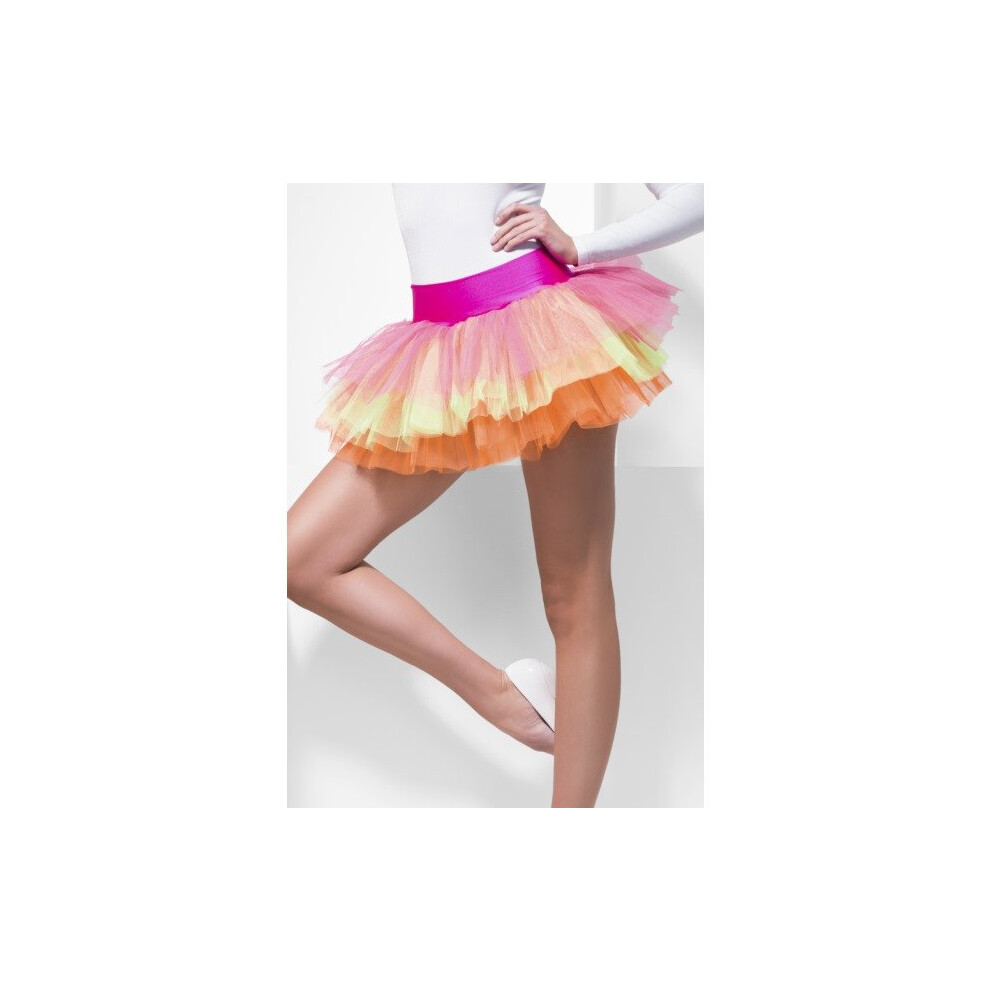 Neon Tutu Underskirt -  tutu multi fancy dress ladies 80s neon smiffys underskirt coloured adult costume accessory 1980s