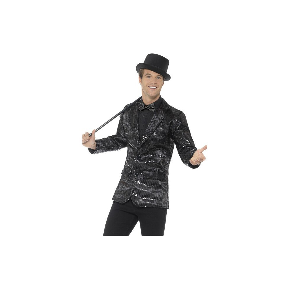 Smiffy's 46984M Sequin Men's Jacket (Medium) - Sequin Jacket Mens Fancy Dress Adults Costume Cabaret Carnival Circus Coat Jazz Celebrity Black