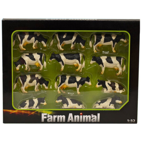 1:32 Kids Globe Farm Pack Of 12 Lying & Standing Cows - 132 Scale Set - cows kids globe 12 pack 132 scale set
