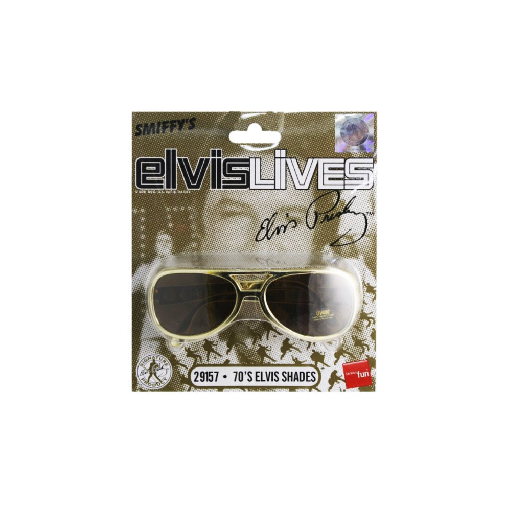 Smiffy's Male Elvis Presley Shades - Fancy Dress Glasses Mens Costume - Elvis Fancy Dress Shades Glasses Mens Costume Accessory Presley Gold