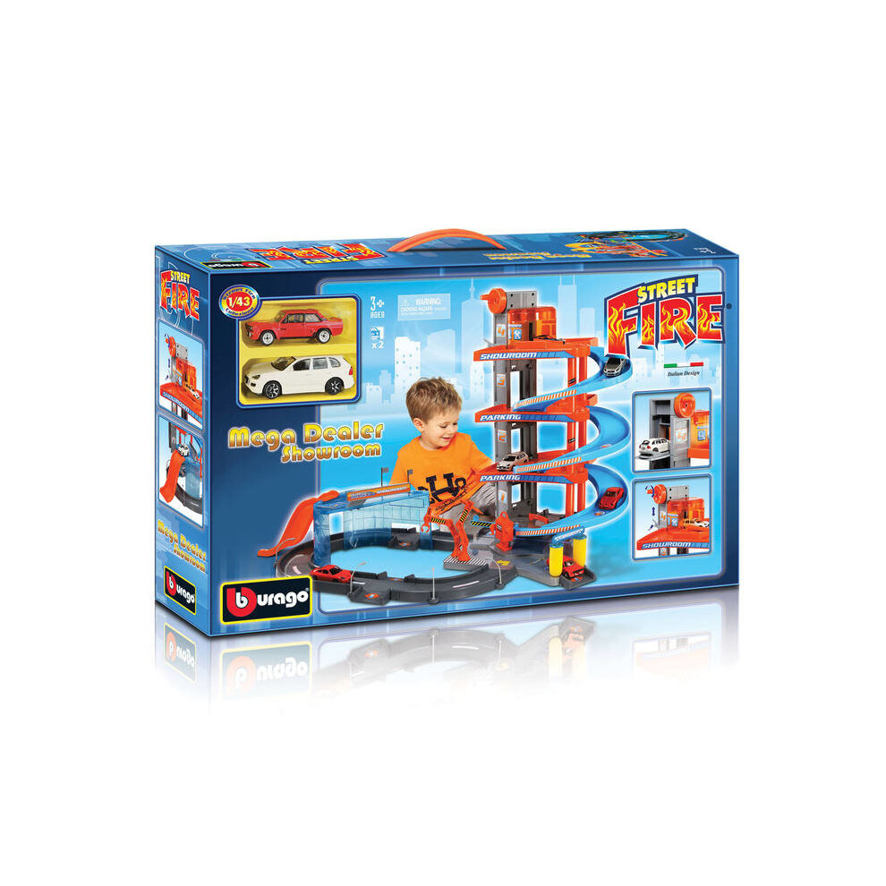 1:43 Mega Dealer Showroom - Bburago Garage 143 Street Fire Kids Toy Car Park -  showroom bburago garage 143 street fire kids toy car park level play 