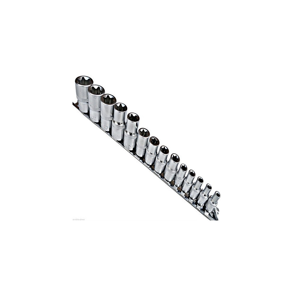 Toolzone 14pc Female Torx Sockets On Rail - Star 14 Set Socket 38 Tool 12 Bit E4 -  star female 14 torx set socket 38 sockets tool 12 14pc rail bit e4