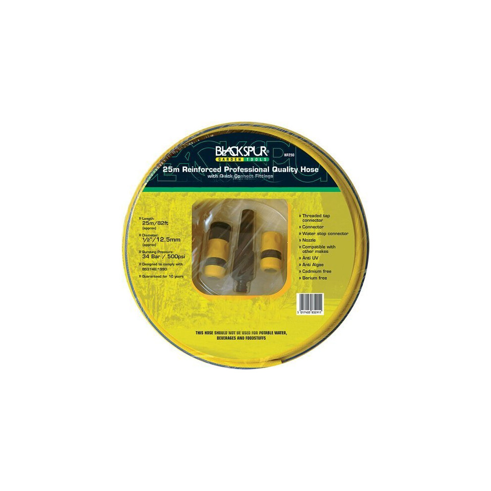 25m Kink Resistant Professional Garden Hose Pipe / Hosepipe in Yellow with Fittings