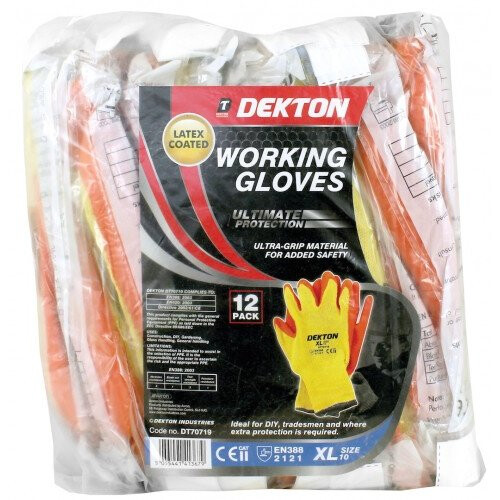 Dekton 12pc Orange/cream Working Glove Rubber 10/xl - Dekton Orange Cream Working Gloves Latex 10 XL 12pc Hand Protection Diy Trade