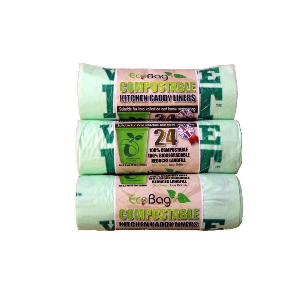 Pack Of 24 Compostable Caddy Liners - Bin Eco Bag Kitchen 10l Waste Food Bags x -  bin 24 compostable caddy eco bag liners kitchen 10l waste pack