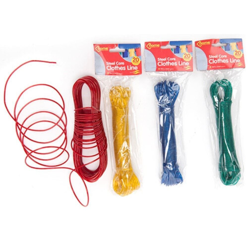 20cm Steel Wire Core Clothes Line - 4 Assorted Colours. - 20 Metres New 1 20m -  steel core clothes line 20 metres new 1 20m