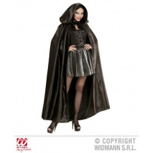 Adult black satin hooded cape