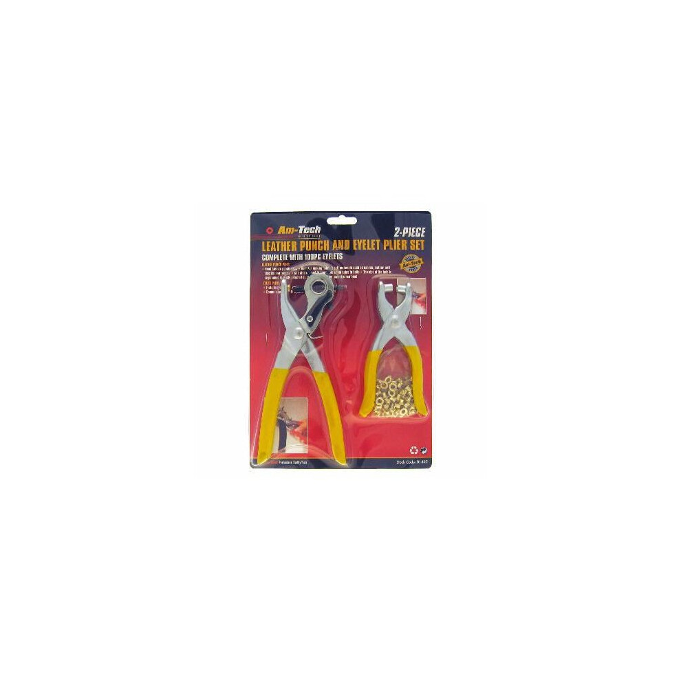 Leather Punch & Eyelet Plier Set With 100Pc Eyelets - Hole Revolving Belt - Punch Eyelet Leather Hole Revolving Plier Belt Plastic Puncher Eyelets 5032759030675