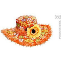 Ibiza With Plush Trim & Sunflower - Orange Hippie Hats Caps & Headwear For - hat hippy ibiza party orange hippie flower plush 70s costume