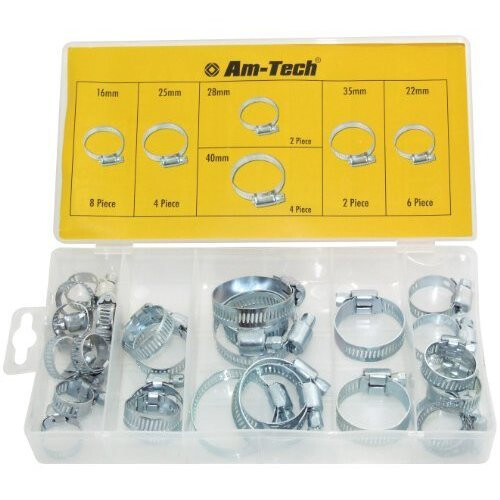 Am-tech Hose Clamp Assortment (26 Pieces) - Set Pipe Clips Amtech 26pc Assorted -  hose clamp set pipe clips amtech 26pc assorted 40mm case