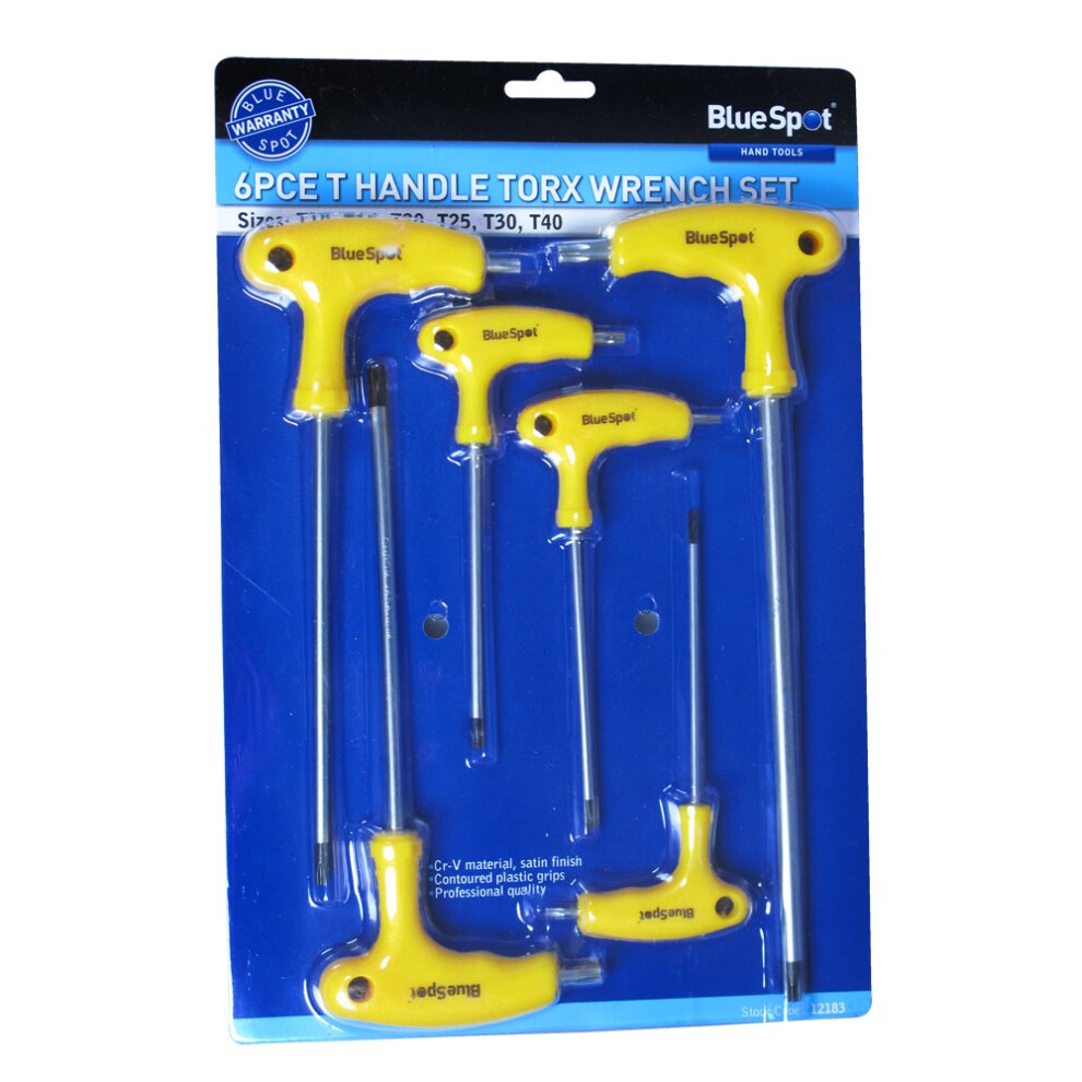 6 Piece T Handle Torx Screwdriver Set - Blue Spo T10 T15 T20 T25 T30 T40 12183 -  torx 6 blue spot handle piece set t10 t15 t20 t25 t30 t40 12183
