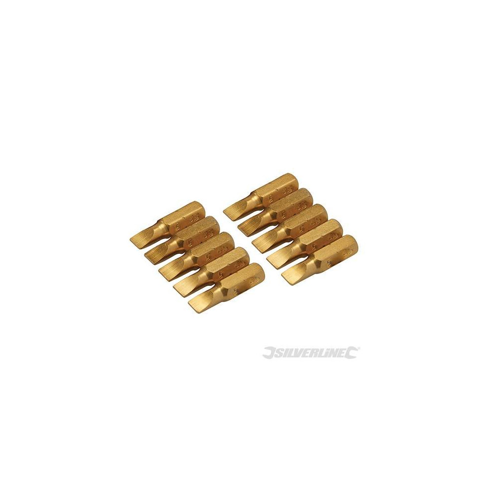 Silverline Gold Screwdriver Bits 10pk Slotted 5mm - 260327 -  gold bits screwdriver 5mm silverline 10pk slotted 260327