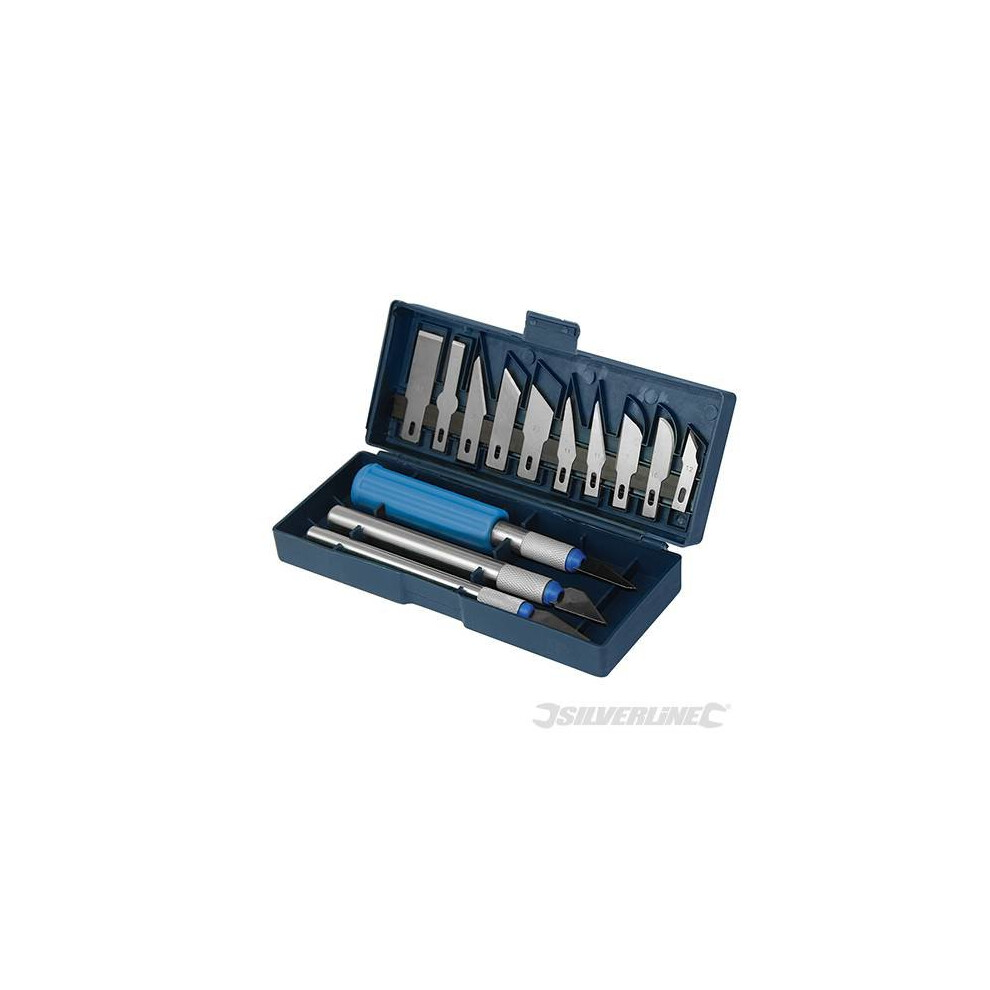 Silverline Hobby Knife Set - Includes 3 Handles 11 Assorted Scalpels & 2 Chisel Tips