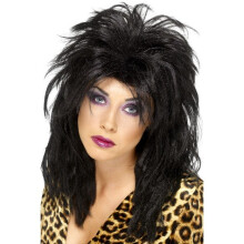 Parrucca da popstar anni '80 di Smiffy - Nera - parrucca anni '80 nera popstar mullet travestimento da smiffy