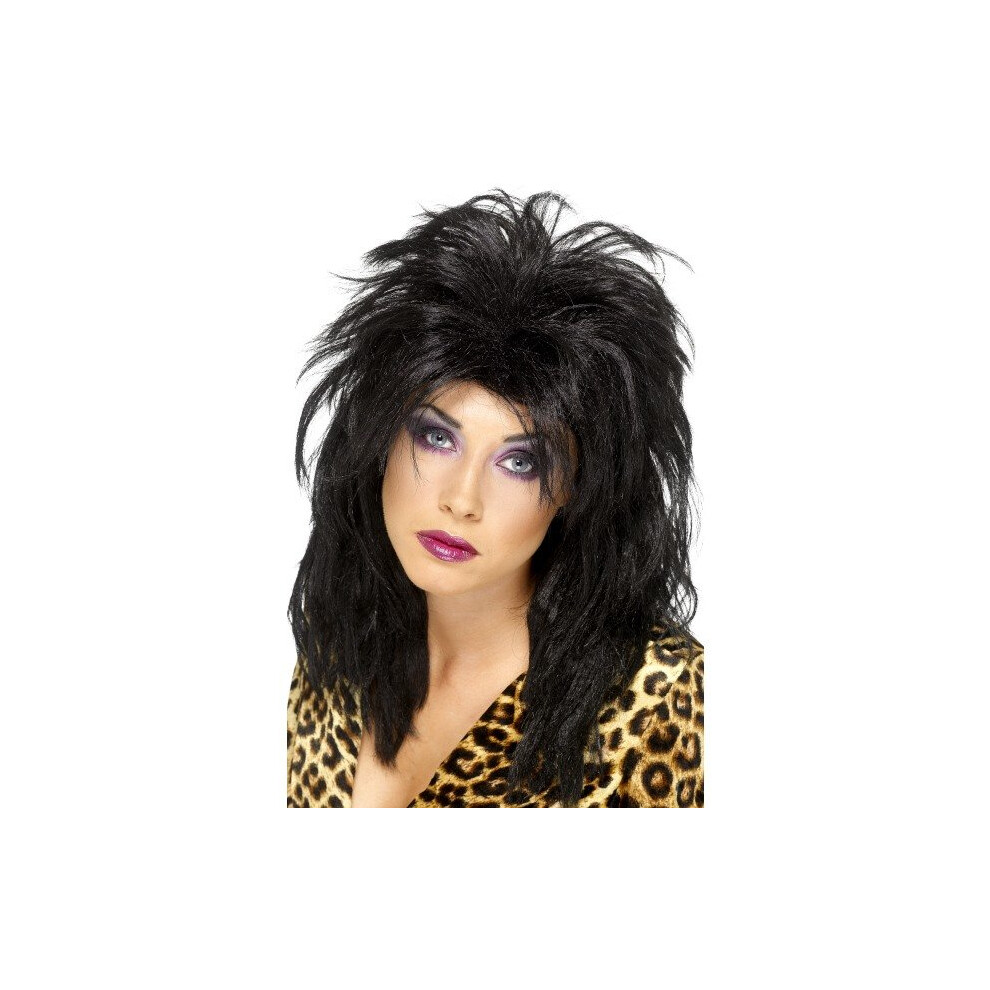 Smiffy's 80's Popstar Wig - Black -  wig 80s black popstar mullet smiffys fancy dress