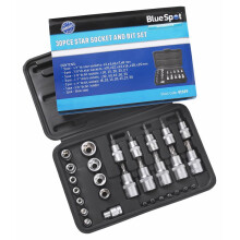 30 Piece Torx Socket Set & Case - Star Bit Blue Spot 14 01529 Male Female - set socket torx star bit blue spot piece 14 01529 male female 30 sockets