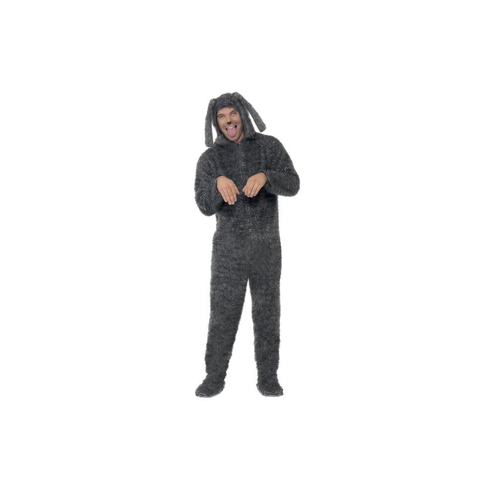 Smiffy's Adult Men's Fluffy Dog Costume, Hooded All In One, Party Animals, -  costume dog mens adult fluffy fancy dress animal ladies book week