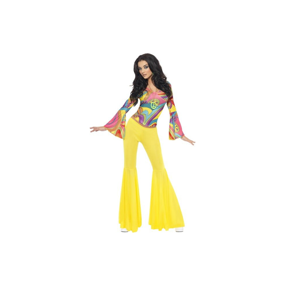 Smiffy's Adult Women's 70'S Groovy Babe Costume, Top And Fla Trousers, 70 - 70S Costume Fancy Dress Groovy Babe Ladies Womens Outfit Disco Hippie Red