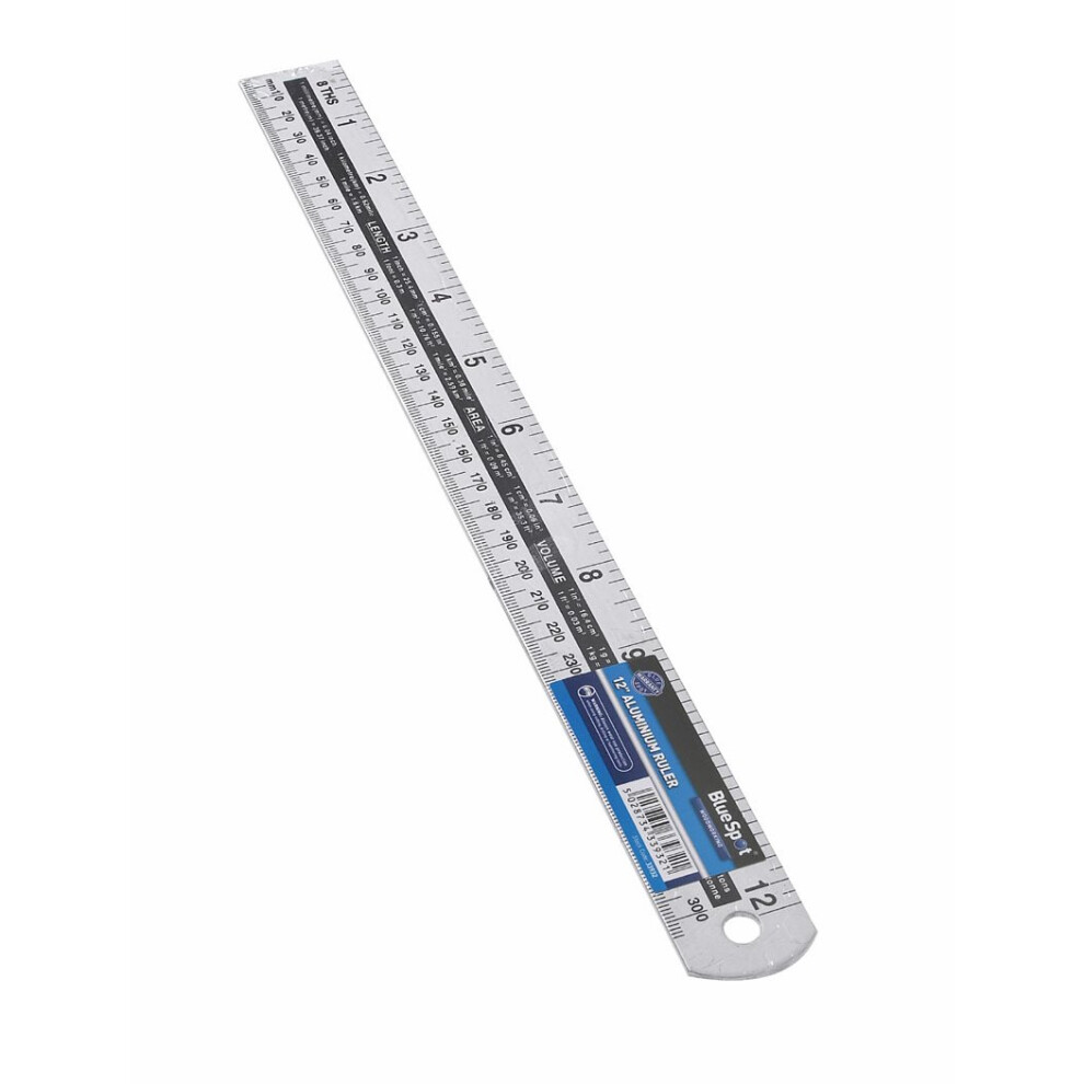 12" Metric & Imperial Aluminium Ruler - Bluespot 300mm 12in Tools Bs33932 - Ruler Aluminium Bluespot 300mm 12in Tools bs33932