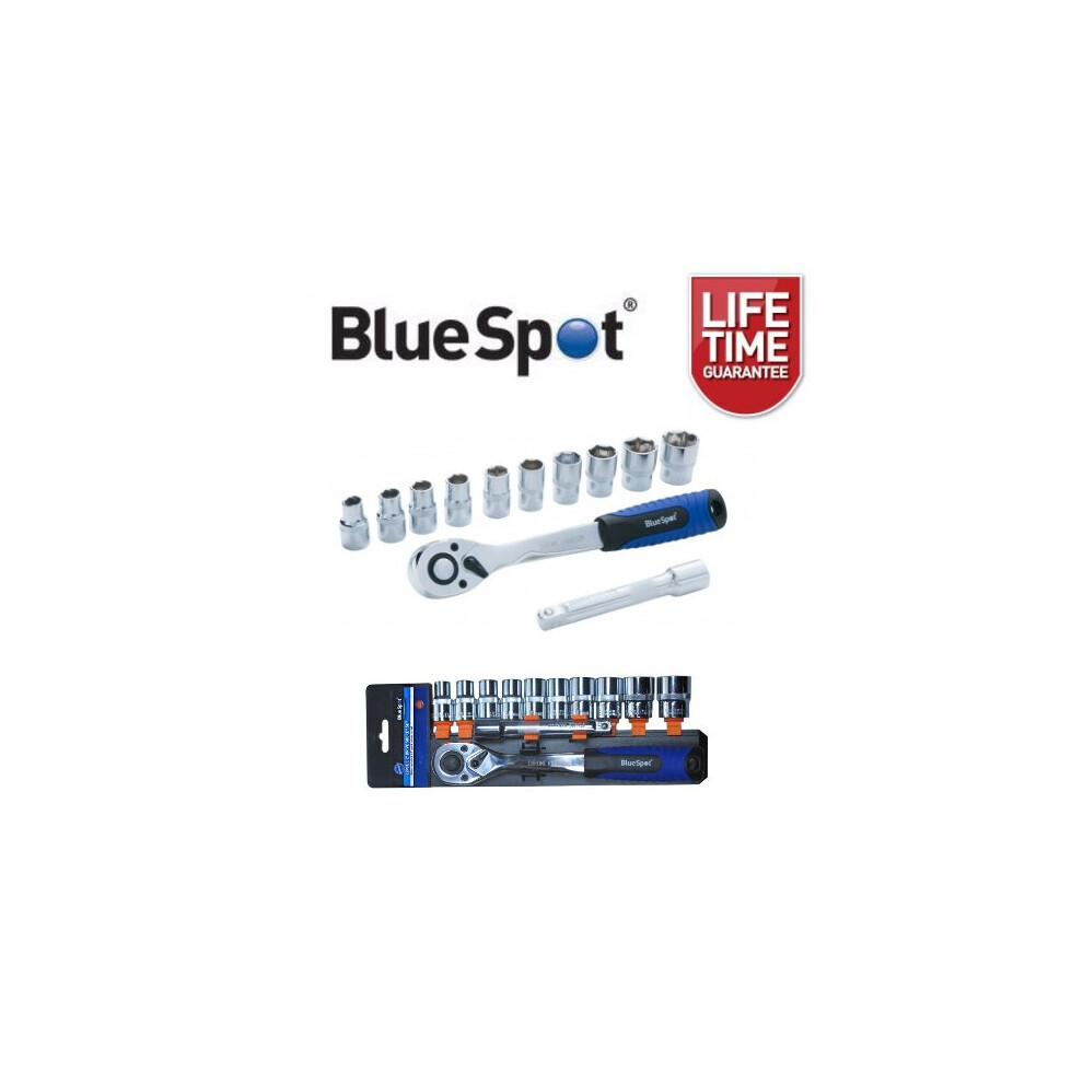 BlueSpot 12 Pc 1/2" Dr Ratchet & Socket Set 10mm - 24mm + Extension Bar 01500