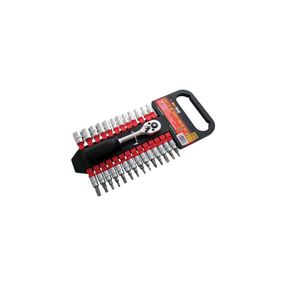 27Pc 1/4" Drive Socket And Bit Set - 14 Torx Hex Ratchet Phillips Amtech Metric - Set Socket 14 Bit 27Pc Torx Hex Ratchet Drive Phillips Amtech 5032759034703