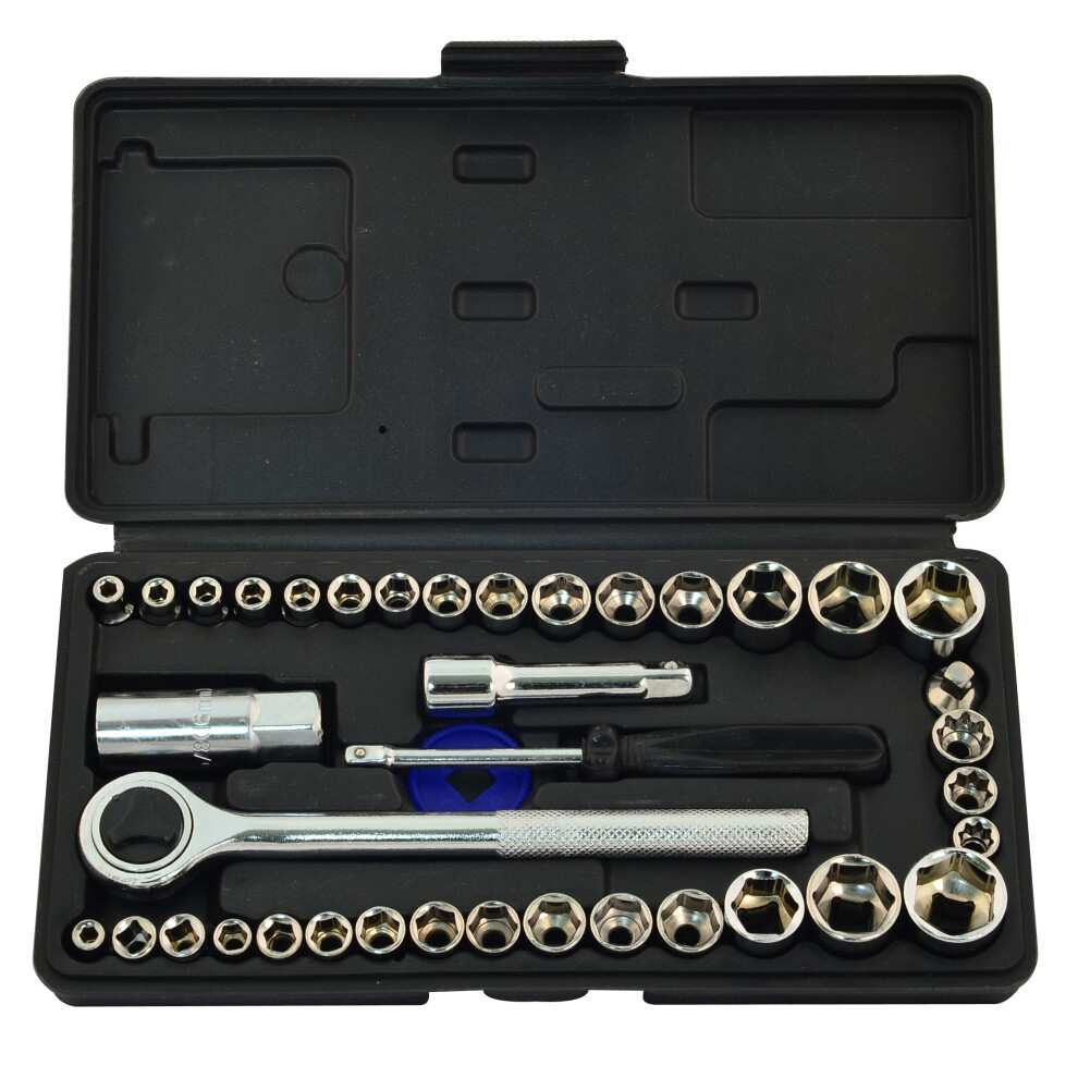 1/4" & 3/8" 40 Piece Drive Socket Set - 14 38 36109 Rolson Tool Ratchet Case -  socket set 40 14 38 drive 36109 rolson piece tool ratchet case
