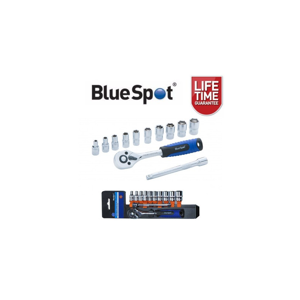 Bluespot 12Pc 1/4" Ratchet & Socket Set | 10-24Mm Drive Sockets & Extension Bar 5028734015041