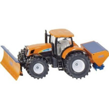 Traktor med bulldozer og såmaskine
