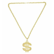 Gold Dollar Necklace Fancy Dress Costume Jewellery For Outfits Bling - Chain - dollar chain necklace pimp gold prollkette