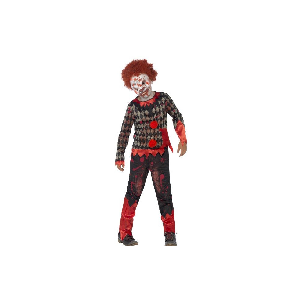 Smiffy's Children's Deluxe Zombie Clown Costume, Latex Mask, Top & Trousers, - Clown Zombie Costume Fancy Dress Halloween Boys Deluxe Scary Outfit