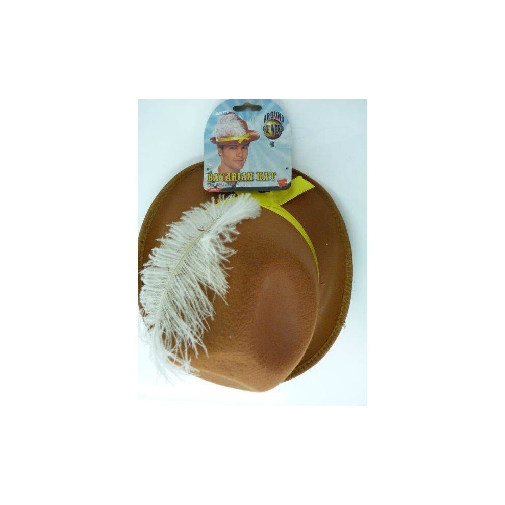 Smiffy's Bavarian Hat With Feathers - Dress Fancy Bavarian Oktoberfest Hat German Costume Beer Ladies Accessory Adult Brown
