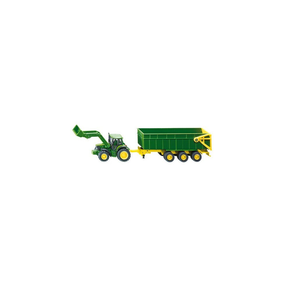 1:87 John Deere Tractor With Loader & Trailer - Siku 187 Scale Tractor Front -  john siku deere trailer 187 scale tractorloader front 1843