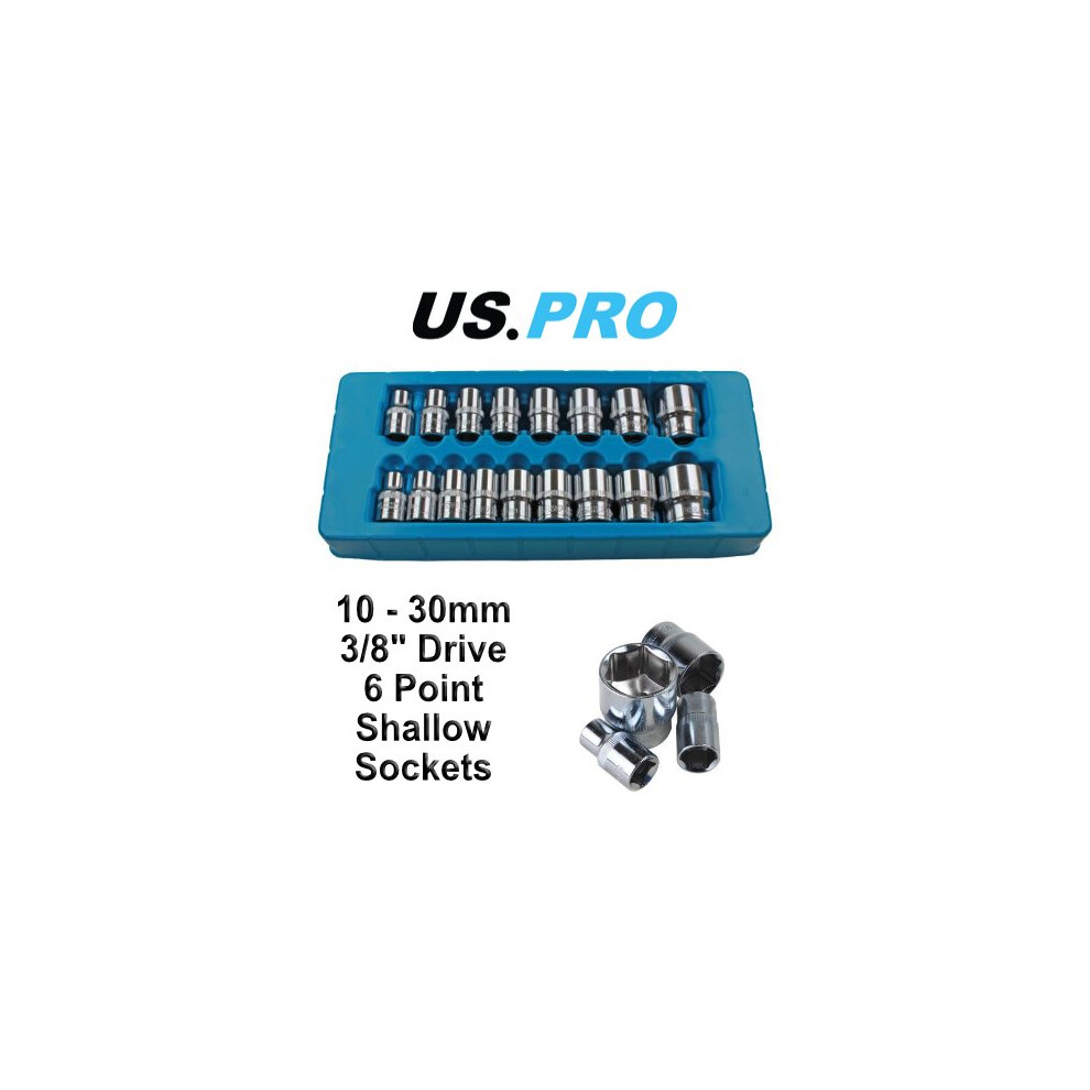 US PRO 17pc 1/2 dr Shallow Sockets 6 point 10-30mm 1394