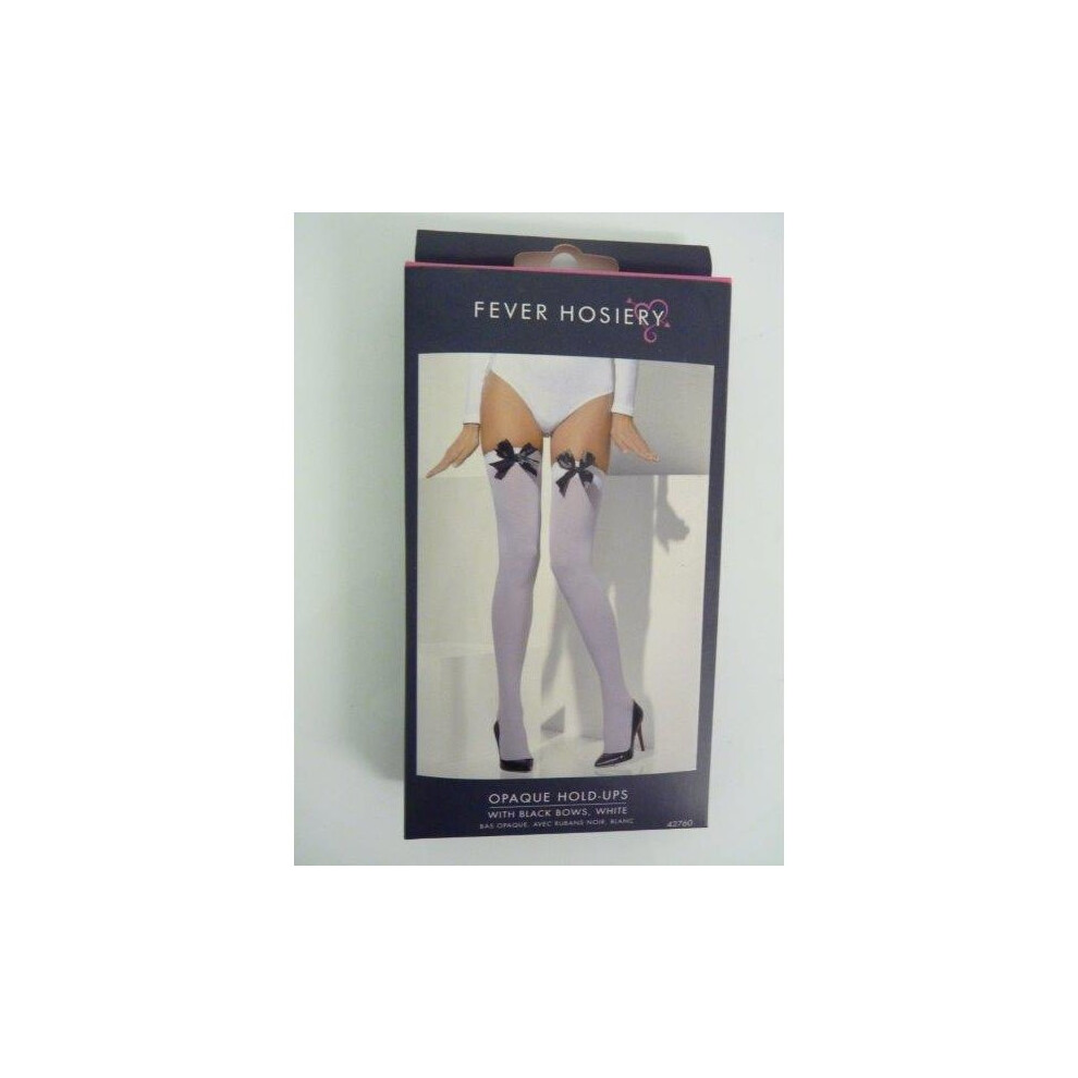 Adult's White Opaque Stockings -  white stockings black ladies hold opaque bows womens fancy dress ups holdups thigh