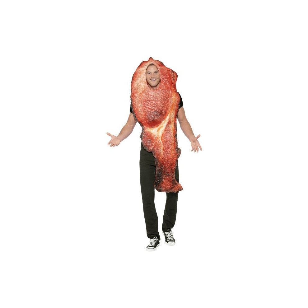 Smiffy's Men's Bacon Costume, Tabard With Sublimation Print, Funny Side, - Costume Bacon Fancy Dress Food Stag Mens Outfit Size Rasher One Funny
