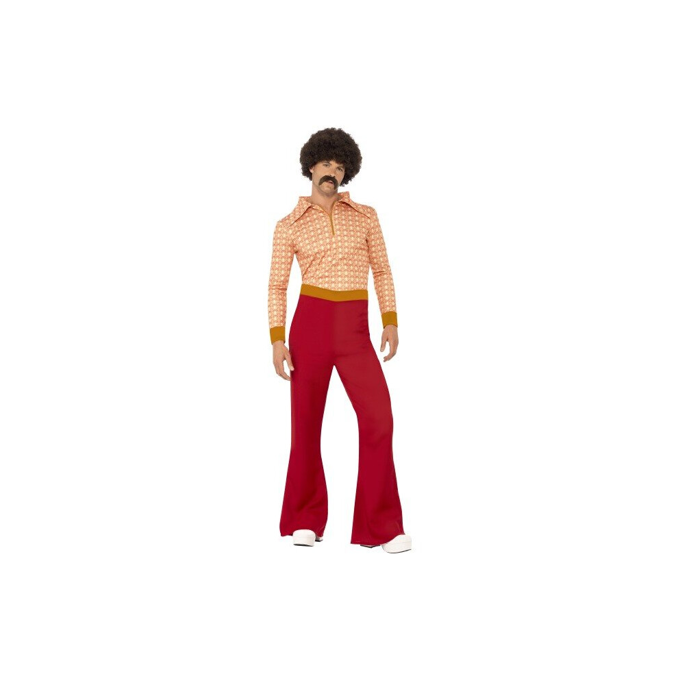 Smiffy's Adult Men's Authentic 70's Guy Costume, Top And High-waisted Trousers, -  70s costume fancy dress authentic guy mens 1970s outfit adult