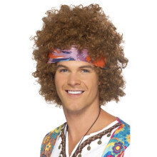 Men's 70s Afro Wig With Headscarf - afro hippy fancy dress mens wig accessory smiffys costume hippie 60s 1960s headband