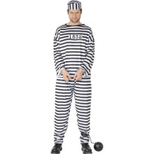 Smiffy's Men's Convict Costume, Shirt, Trousers & Hat, Size: L, Colour: Black - costume convict mens prisoner fancy dress stag outfit robber adult