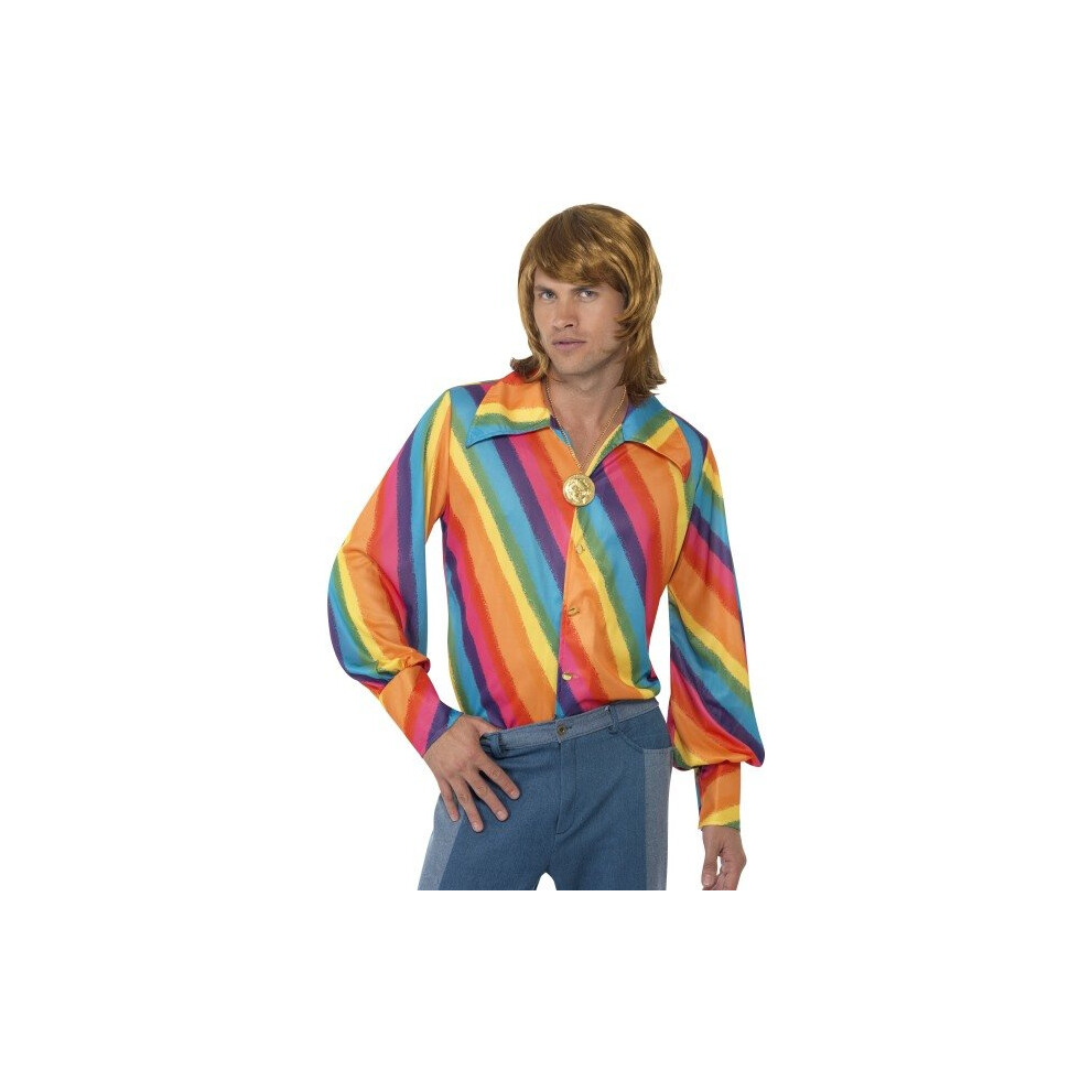 Smiffy's Adult Men's Colour Shirt, Rainbow Colour Shirt, 70 Disco, Serious Fun, - Shirt 1970S Rainbow Fancy Dress Disco Colour Mens Costume Striped