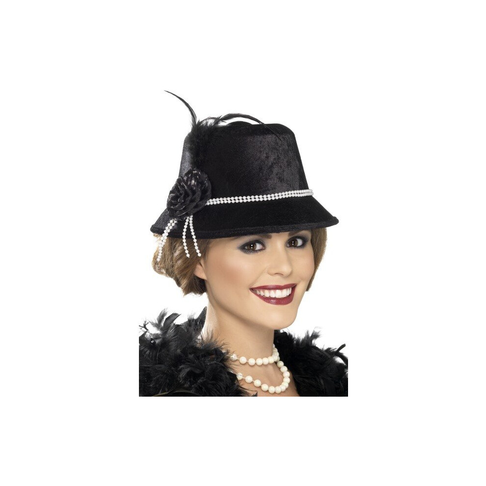 Smiffy's 1920's Hat With Beads And Flower - Black - 20s 1920s Fancy Dress -  hat 20s 1920s fancy dress ladies womens black flapper one size