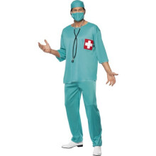 Smiffy's Men's Surgeon Costume, Tunic, Trousers, Cap & Mask, Size: L, Colour: - costume surgeon fancy dress doctor outfit mens scrubs hospital