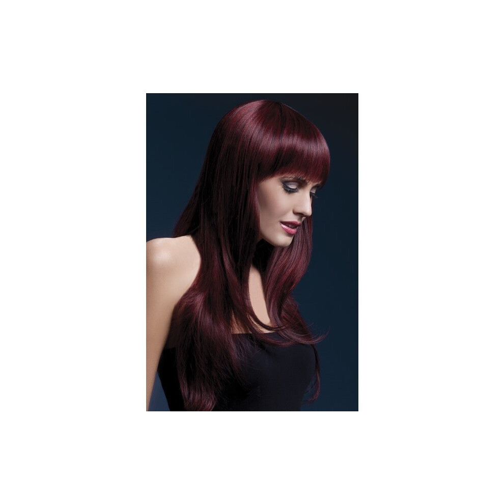 Smiffy's Fever Sienna Two Tone Wig Black/Purple - Wig Fever Sienna Cherry Black Fancy Dress Feathered Fringe Black,Red